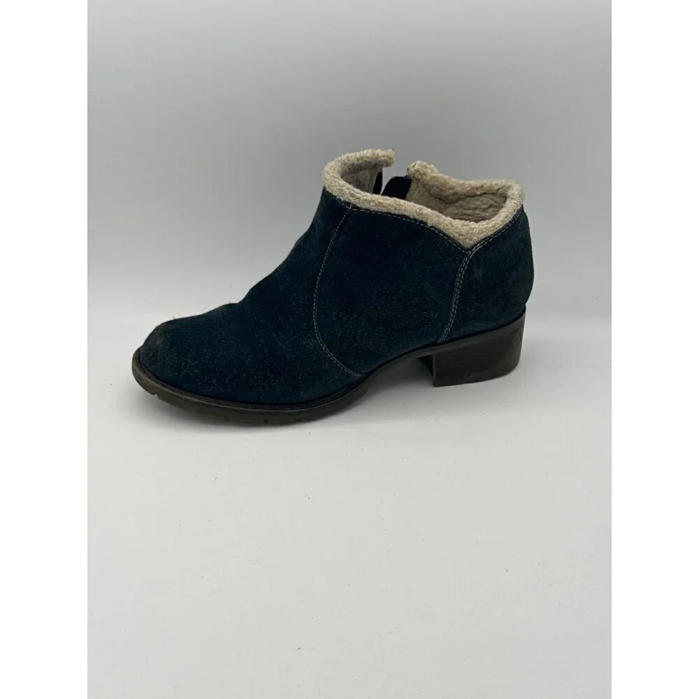 Sporto Womens Leather & Suede Ankle Boots With Faux Fur Lining 7.5W Blue